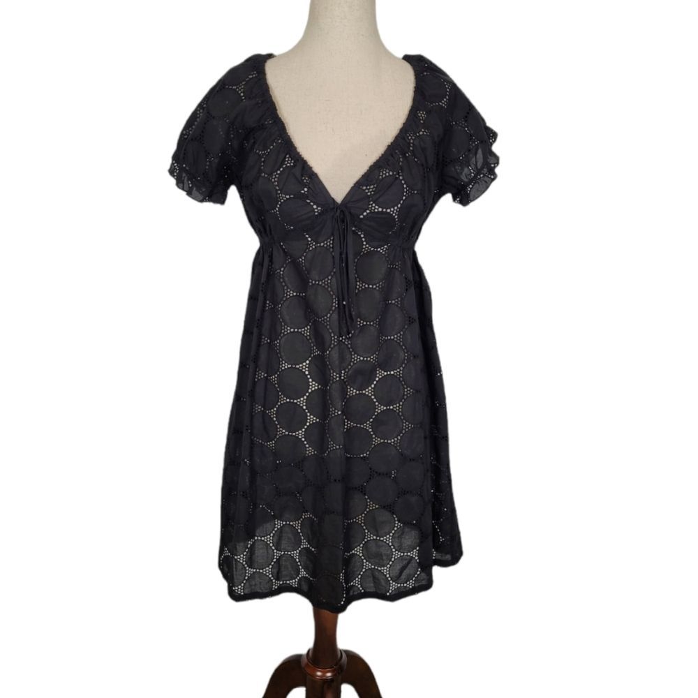 La Blanca Black Eyelet Short-Sleeve Swim Coverup